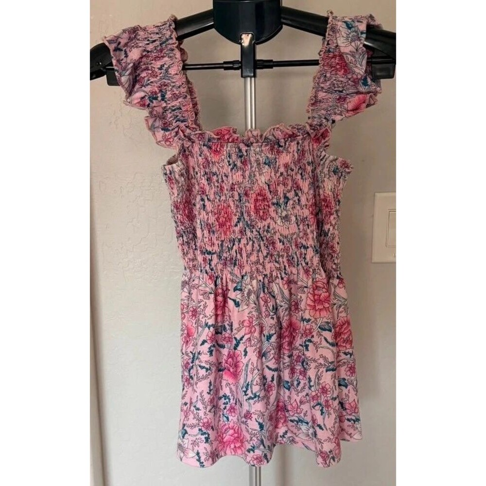 Pink Floral Smocked Ruffle Strap Babydoll Tank Top Stretchy Boho Cottagecore